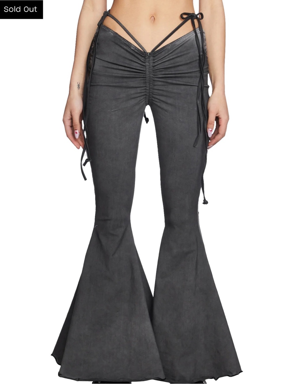 Dolls Kill Darker Wavs V Cut Washed Bell Bottoms - Charcoal Sold Out S